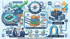 Gemini_Generated_Image_9plk5h9plk5h9plk - Computer Quest - Business IT Services Infographic showing tech costs, data centers, and cloud infrastructure with icons for AI, hardware scarcity, and planning benefits